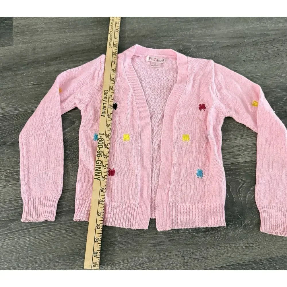 Pink Angel Cardigan Sweater Girls L 6x Boho Whimsy Fairy Cottage Barbie - Picture 2 of 5
